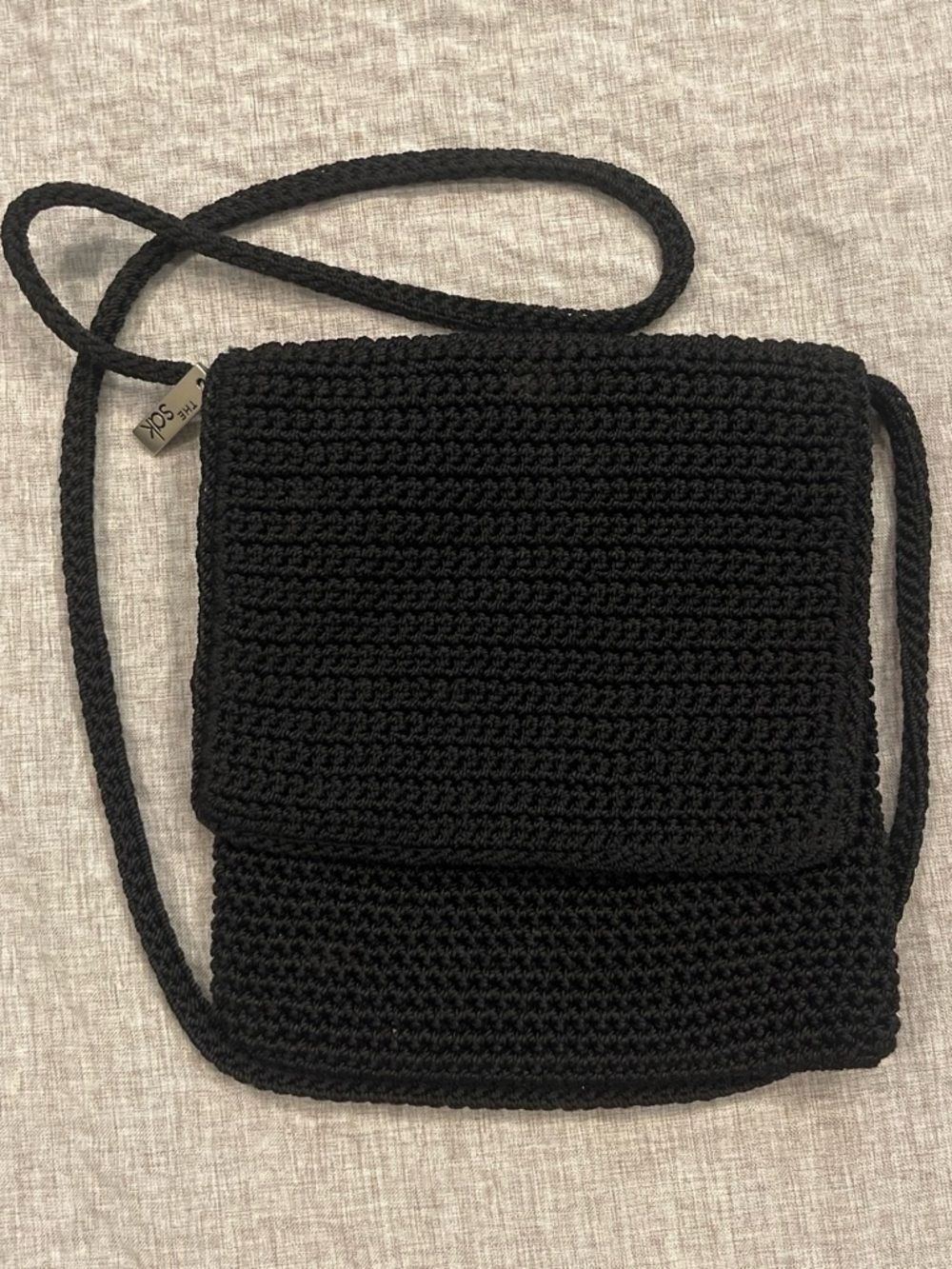The Sak Vintage Black Crochet Foldover Flap Crossbody Bag